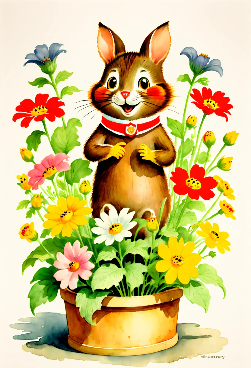 Watercolor art, Flowers, by Richard Scarry, (best quality, masterpiece, Representative work, official art, Professional, 8k:1.3)