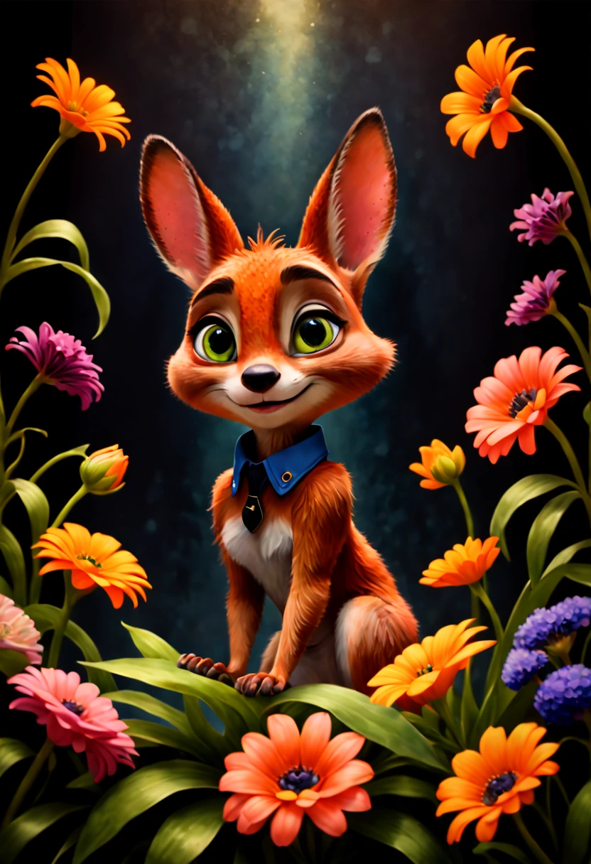 Watercolor art, Flowers, inspired by Zootopia, chiaroscuro, symmetrical, (best quality, masterpiece, Representative work, official art, Professional, 8k:1.3)