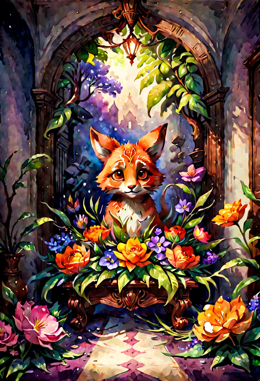 (Watercolor painting:1.4), Flowers, (inspired by Zootopia:0.4), chiaroscuro, symmetrical, (best quality, masterpiece, Representative work, official art, Professional, 8k:1.3)
