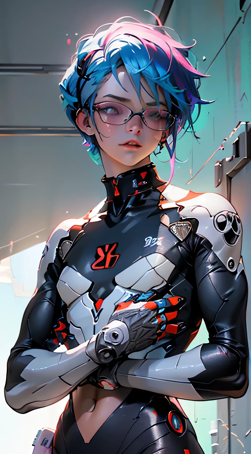 ((highest quality)), ((masterpiece)), (become familiar with: 1.4), (absurd), light-skinned ta with micro bikini, Genesis evangelion neon style clothing, red and white stripes, A white star on a blue arm, 2 pieces clothing, colored hair, arm tattoo, cybernetic hands, pastel, Centered, Scale to fit, HDR (high dynamic range),ray tracing,NVIDIA RTX,super resolution,unreal 5,dispersed underground, PBR texture, Post-processing, anisotropic filtering, written boundary depth, maximum clarity and sharpness, multilayer texture, Albedo and specular maps, surface shading, Accurate simulation of light-matter interactions, perfect proportions, octane rendering, two-tone lighting, wide aperture, Low ISO, White balance, Rule of thirds, 8,000 students, Crysisnanosuit
