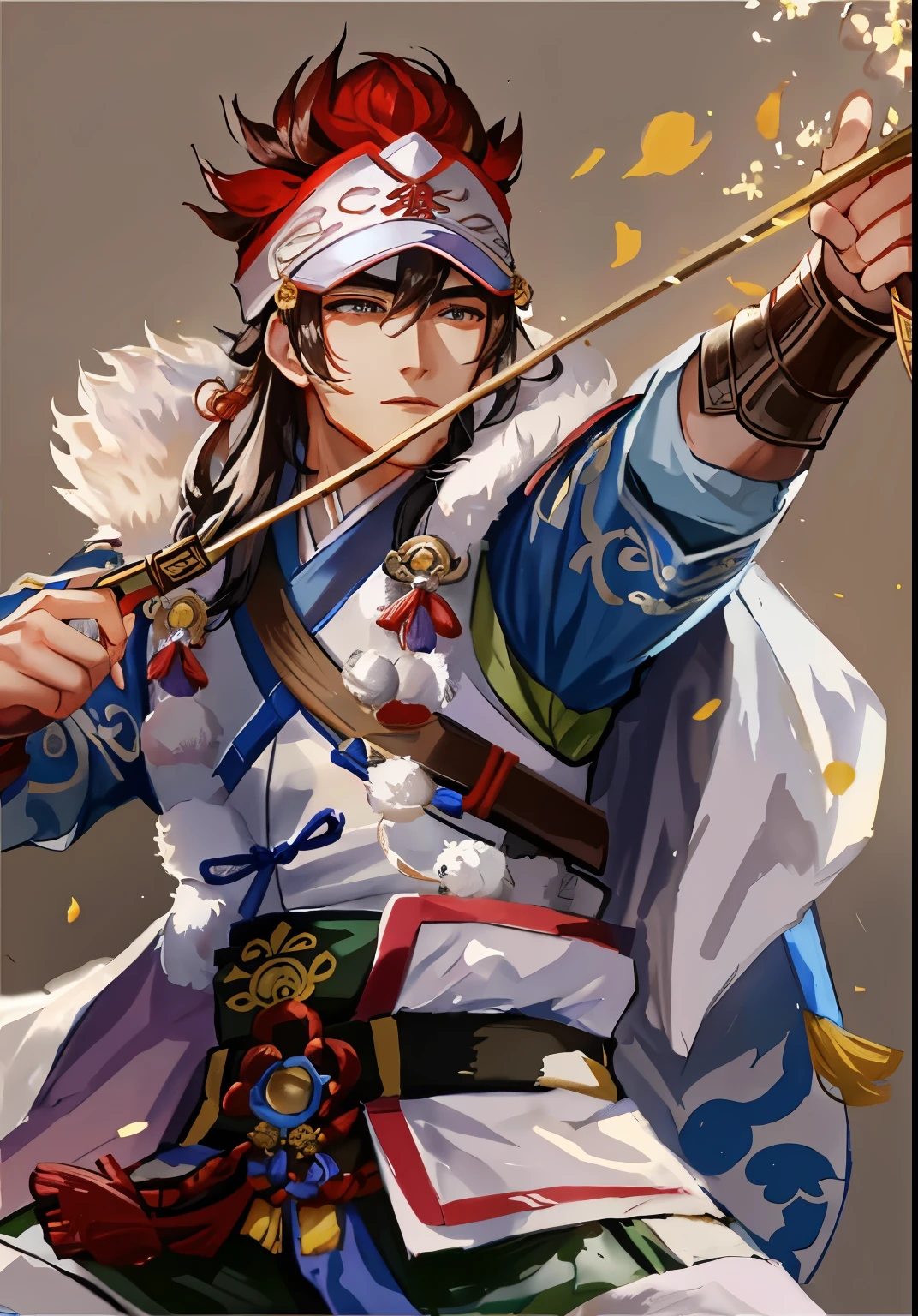 Close-up of a man holding it, zhao yun, bian lian, Chinese warrior, 真Unparalleled in the Three Kingdoms, feng shu, inspired by Li Rongjin, hua cheng, Inspired by Guo Chun, Inspired by Fan Kuan, inspired by Wuzhun Shifan, lighthearted, Inspired by Hu Zaobin, yang qi, bo feng,handsome guy,zhao yun,three kingdom,Unparalleled in the Three Kingdoms