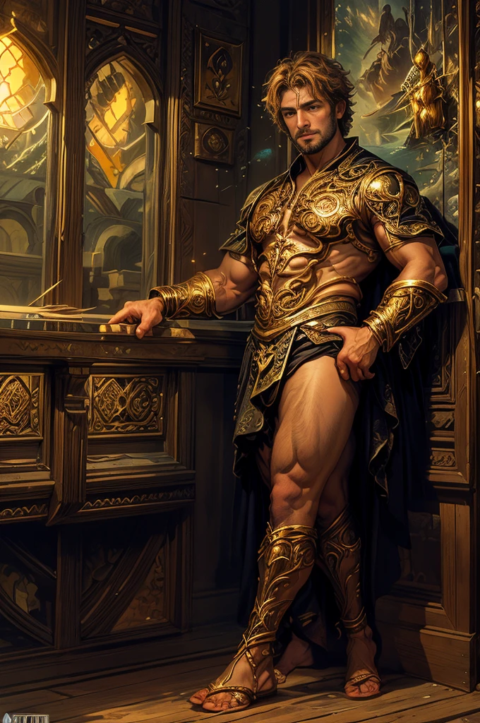 um retrato de(( um homem )) com barba, ((pernas musculosas)), ((peitoral forte e largo))in high definition, em 8K de ((um homem)) de 18 anos, (( Homem)), Deus do Mar, Deus do Oceano, Luthien, arte de deus, Deus da mitologia grega, Deus da Lua, Deus do amor e da paz, deus bonito, Mitologia do Deus da Terra, o deus Eros, Um retrato impressionante de um deus, Frank Kelly Freas, Estilo Karol Bak, ((beautiful face)), Ultra Definition, melhor qualidade, 32k ultra , Ultra HD