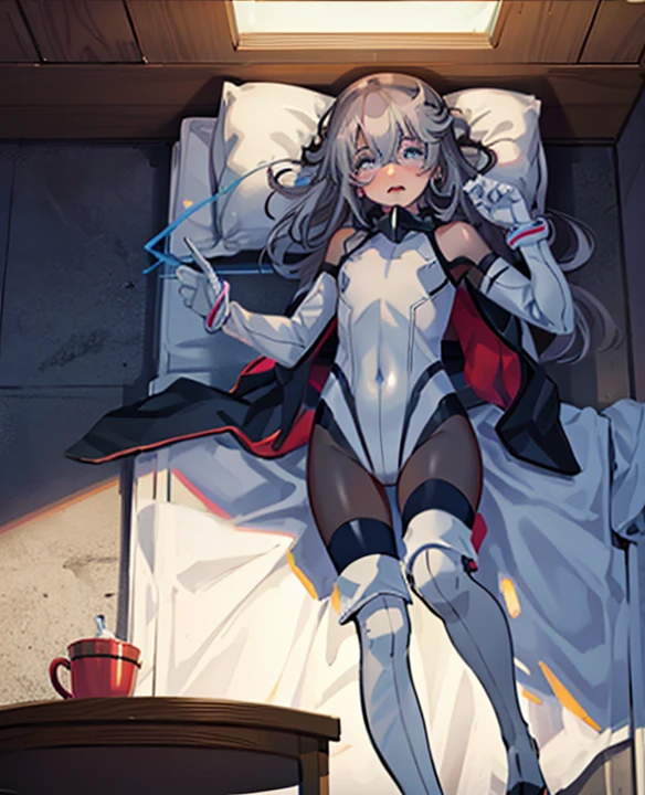 table top, highest quality,sleeping face up in bed，Crab crotch，please show me your boots，thigh high boots，glove，Strange thieves，elegant, 1 girl, muscular，cute, blushed, looking at the viewer, from below,body suit, prison，blue eyes, beautiful eyes, beautiful background, particles of light, Light of the sun, dramatic lighting, outside, shiny, realistic, table top, highest quality, super detailed, be familiar with, scenery, beautiful and fine eyes, fine hair