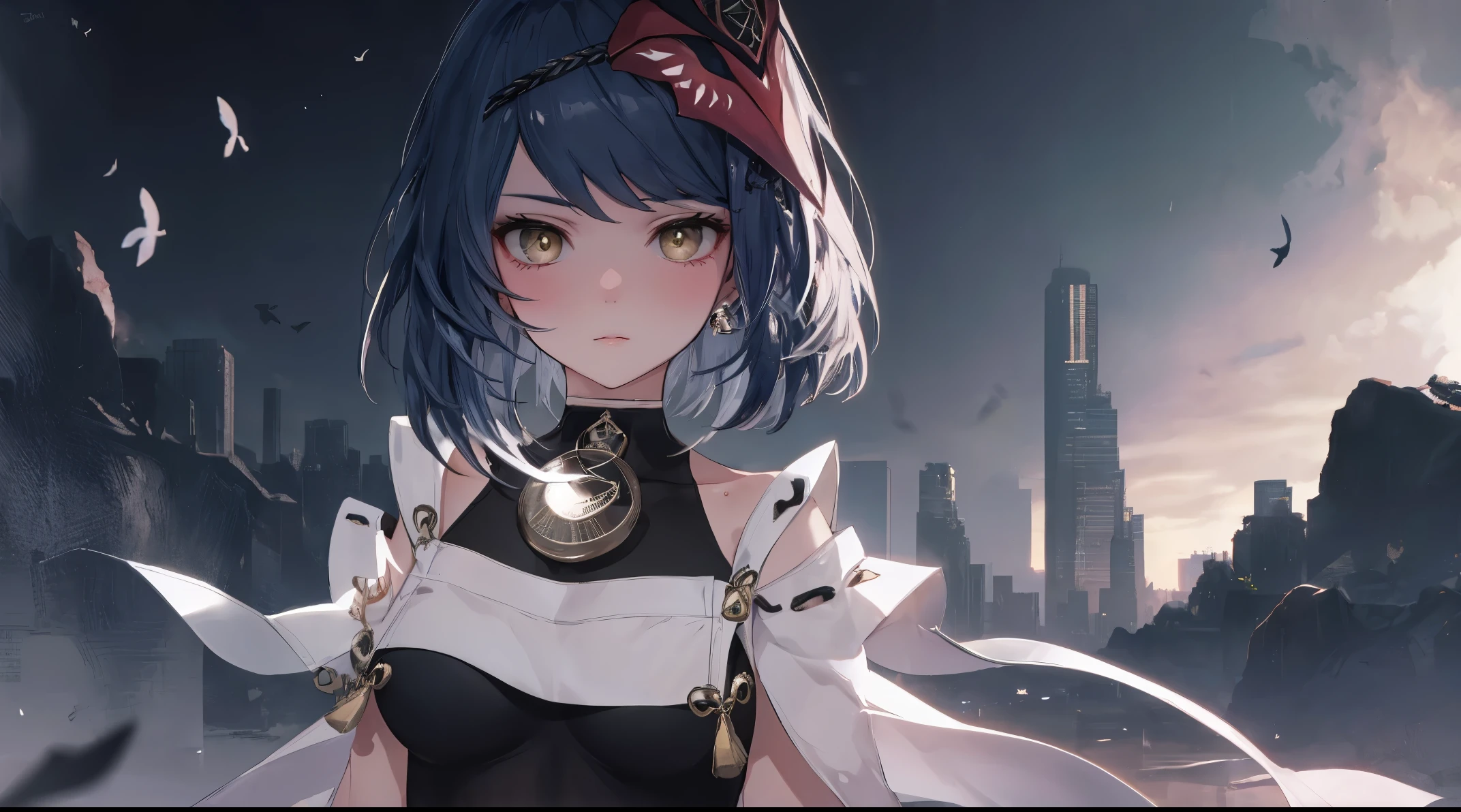 Kujou Sara|Genshin Impact, （（best quality））， （（Masterpiece））， （details：1.4）， Beautiful cyberpunk woman portrait，HDR（high dynamic range），Ray traching，NVIDIA RTX，high resolution， 5，Sub-surface scattering，PBR surface，After the process，Anisotropy filterinaximum depth of field and sharpness of every surface layer，Albedo and Specular Maps，Surface Color Adjustment - Accurate simulation of material interactions.，Perfectly proportioned，Display with octane number，Two-color light，large aperture，Low ISO value，white balance，The Three Rules、8K raw data、Beautiful bright blue pupils，Off-the-shoulder cloth student，Delicate face and eyes，Long eyelashelush，Hair  delicate and soft.，pink lips，pure，Cute face，Sweet Girl，Artistic sense，Casual wear，Advanced，butterfly，Cherry blossom petaleautiful hair accessories，long hair and waist，Hair blowing in the wind，Snow white fox ears，pinch，snow-white fluffy tail,