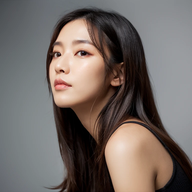 woman, narrow eyes, chinese woman, slant eyes, (white skin), black long hair, cool, transparency, slender face