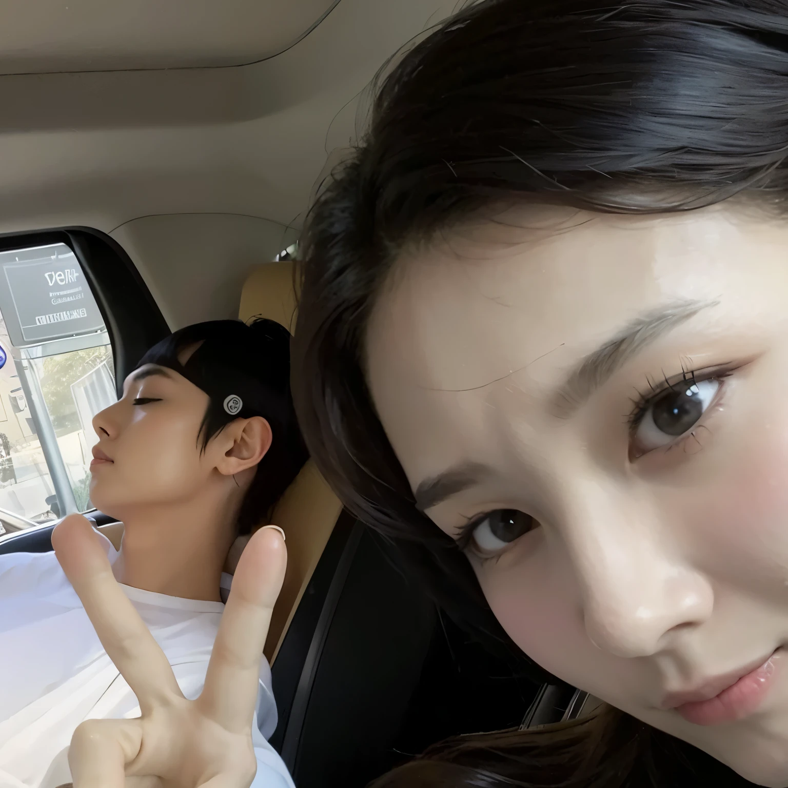 there is a woman and a man in a hunting sign, Kim Doyoung, imagem vazada, Ulzzang, fotografia selfie 8k, exclusivo, selfie, jaeyeon nam, tzuyu de duas vezes, Jinyoung Shin, KDA e Sam Yang, selfie taken directly at angle, com ela longa, dirigindo, testa alta, lovely couple