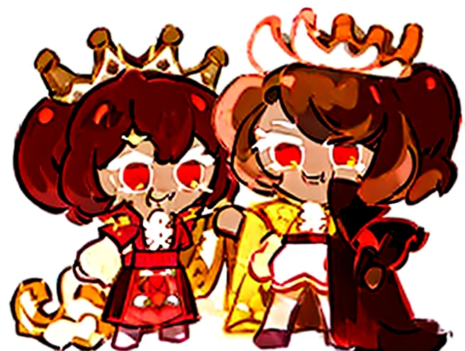 Prince Cookie, brown hair, short hair, curly hair, crown, demon horns, Prince Uniform, @ @, red eyes, Two Fangs, 8k