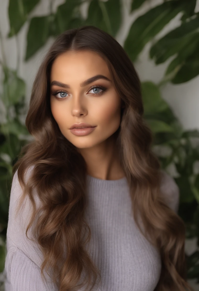 Femme Arafed avec des vêtements s,  aux yeux marrons, Portrait de Sophie Mudd, cheveux bruns et grands yeux, selfie d&#39;une jeune femme, yeux de la chambre, Violette Myers, sans maquillage, Maquillage naturel, regarder directement la caméra, visage avec artgram, maquillage subtil, superbe photo de tout le cns la chambre, clivage