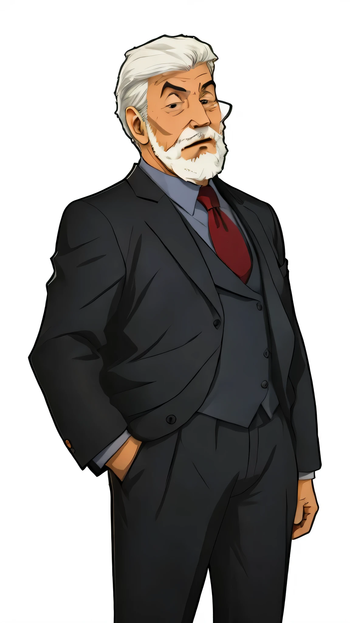 cartoon of a man in a suit with a beard and a mustache, anime joe biden, official character art, riichi ueshiba, joe biden as an anime villain, hideaki anno anime, ueshiba riichi, character full body portrait, joe biden as a jojo character, professor clothes, official art, inspired by Kōno Michisei