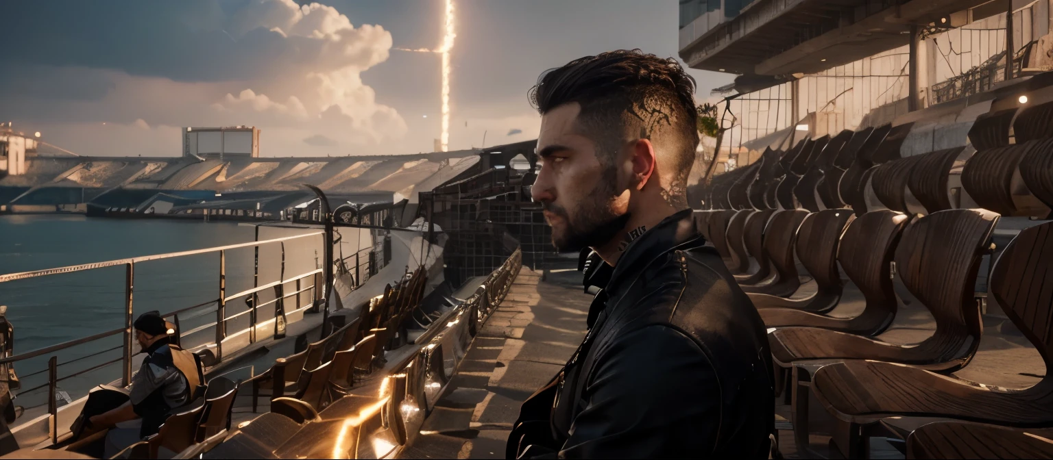 Change background, cyperpunk, handsome boy, realistic face,8k,ultra realistic face ,light beard, sharp eyes