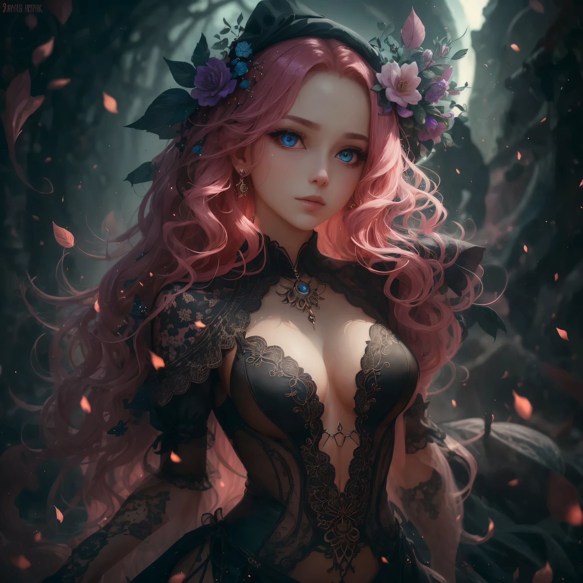 HD 4K 3D Stunning, magic, cinematic potrait of gothic nymph, long, curly redhead hair, purple light, sunstrails, perfect female beauty, intricate, pale traslucent skin, magic, rich black dress, ethereal, stunning, gorgeous body, gorgeous eyes --auto --s2