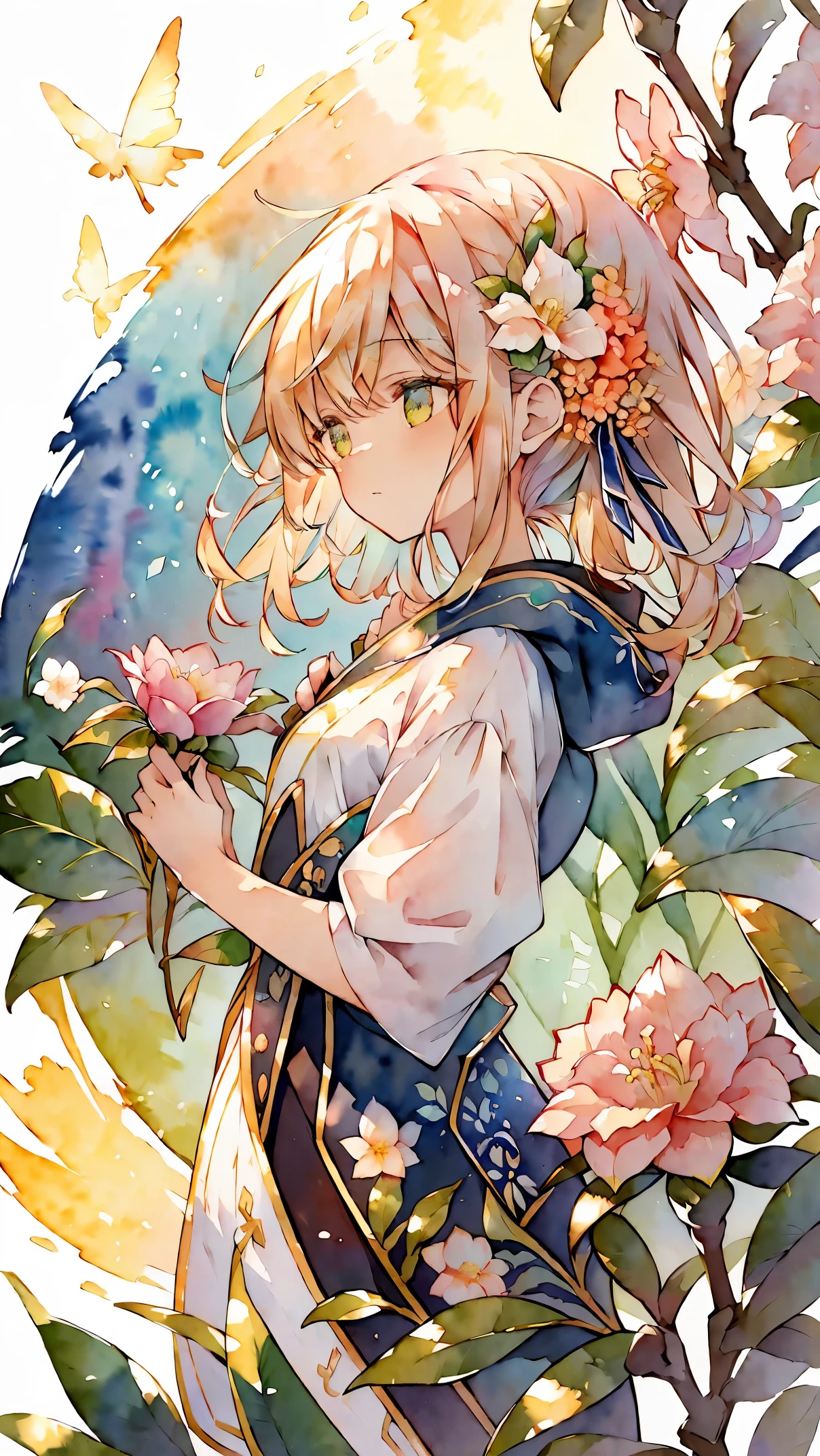 (8K, RAW photo, 最high quality, masterpiece:1.2), (watercolor painting), Flowers flutter, ((beautiful, camellia)), ((Extreme background bokeh, high quality, surreal, bright colors, ((very detailed))