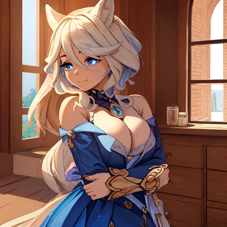 furina, furina genshin impact, focalors, blue clothes, beautiful body, cute face
