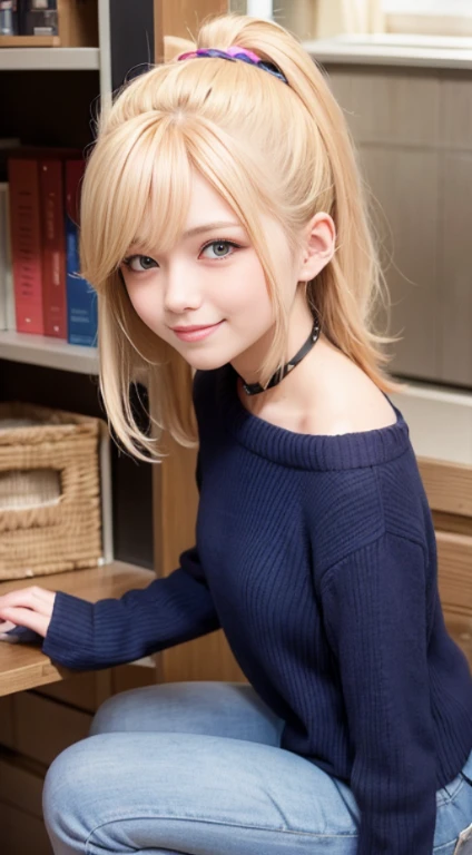 25 years old, rubia, sonriente, looking to the camera, Japonesa