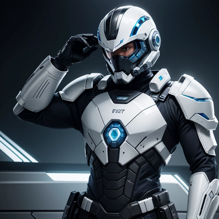 exoskeloton body armor with helmet, white platinum shining, biotic super HD , organic material