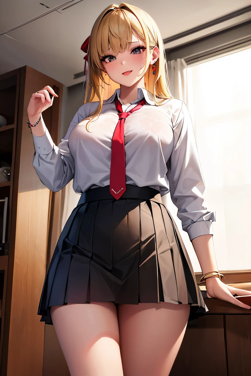 Super Detail 8K CG, High School Girl, School Uniform, Perfect Face, Beautiful Face, Perfect Cute Face, Beautiful Girl, Big, Classroom, Viewer, Beautiful Night View, Beautiful Thighs, Skirt Up, Show Panties, Panty Shot