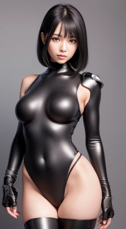 (RAW photo highest quality) (realistic: 1.3) Top quality masterpiece Extremely delicate and beautiful Highly detailed CG Unity 32k wallpaper Amazingly finely detailed Masterpiece Cyborg Light Smile Top quality CG Unity 32k wallpaper Huge file size Ultra detailed High resolution Highly detailed 1 Girl Japanese Cyborg girl slim body slender abs big  looks into camera (ultra futuristic black  :1) (short hair) (black hair) Sharp Focus Hyperrealism