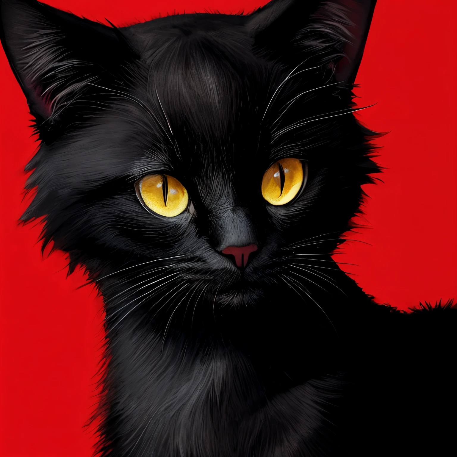 Black cat  circular logo design, graphic design, drawing in bright red  color,bright red background 