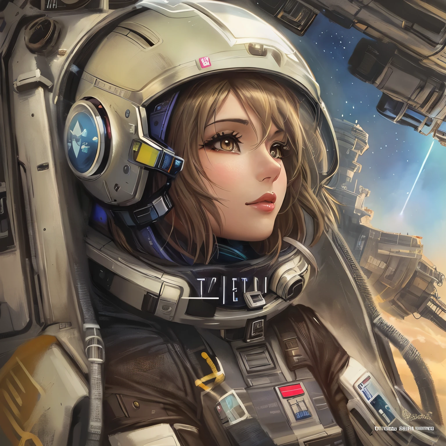 un primer plano de una mujer con un traje espacial y una pistola, Retrato Astronauta blindado Chica, retrato hermosa chica de Science fiction, arte de Science fiction detallado, Oh!. Science fiction, wojtek fus, arte digital de Science fiction illustration, Astronauta futurista, Science fiction woman, retrato anime chica cadete espacial, hermoso arte de Science fiction, arte digital de Science fiction