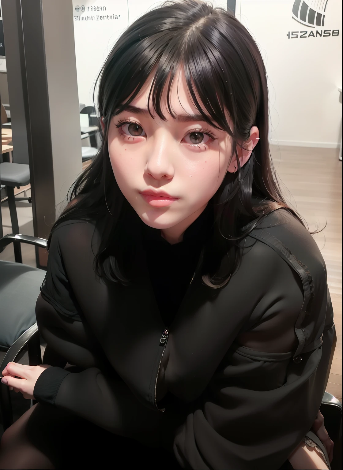 there a woman with a nose piercing sitting on a chair, ulzzang, muchacha coreana, retrato realista kawaii, cruel korean gothic girl, jaeyeon nam, korean symmetrical face, maquillaje coreano popular, heonhwa choe, Jinyoung Shin, 🤤 girl portrait, sol yunjoo, pale korean adorable face, maquillaje popular de corea del sur