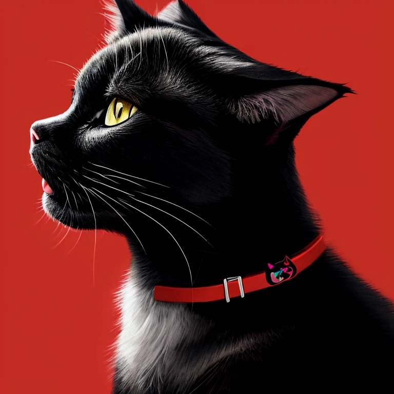 Black cat showing tongue, logo design, graphic design, drawing in bright red color,bright red background