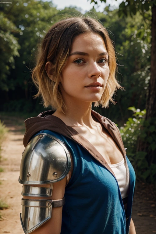 WARRIOR, FEMALE, BLOND HAIR, SHORT HAIR, BLUE ARMOR, BLUE HOOD