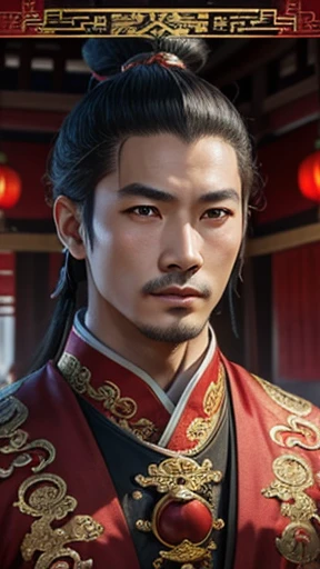 oriental、man in ancient chinese clothes、ancient chinese hairstyle man、three kingdom、multiple warlords、highest quality、masterpiece、ultra high resolution、(Photoreal:1.4)、game poster、inside the house、