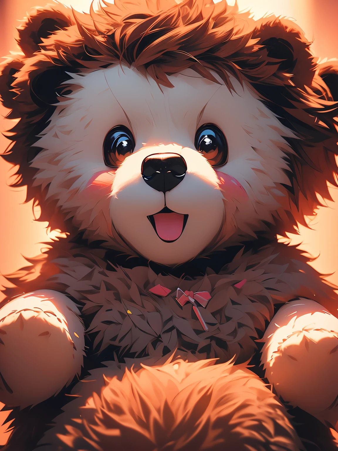 (illustration:1.3),Teddy bear with girl smiling with open mouth,Painted with multicolored inks,Punk style,Innocent Teddy Bear,Radiant,Delicate,(best quality,4k,8k,highres,masterpiece:1.2),ultra-detailed,(realistic,photorealistic,photo-realistic:1.37),Honey dripping
