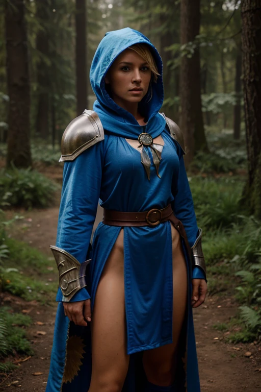 WARRIOR, FEMALE, BLOND HAIR, SHORT HAIR, BLUE ARMOR, BLUE HOOD, BLUE ROBE, MAGE WARRIOR