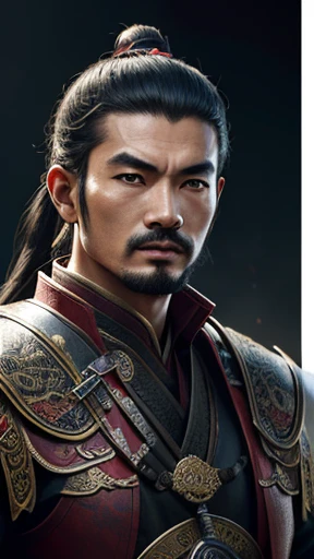 oriental、Man wearing ancient Chinese leather armor、ancient chinese hairstyle man、three kingdom、multiple warlords、highest quality、masterpiece、ultra high resolution、(Photoreal:1.4)、game poster、fire、