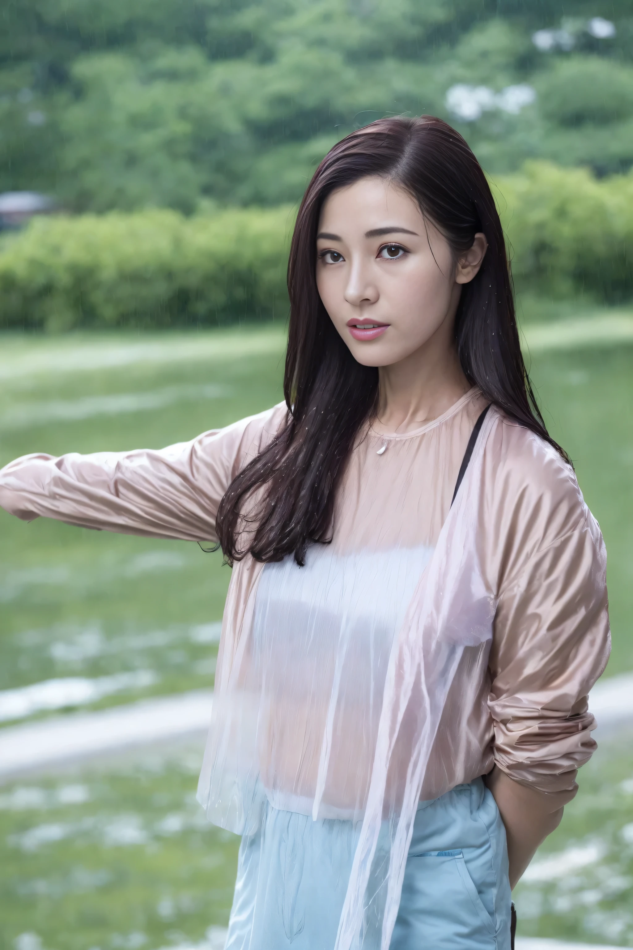 (quality, 4K, masterpiece: 1.3), 1 名20岁of模特女孩, of: 1.1, dark brown hair: 1.1, (The rain got 湿of, The rain got 湿of, 湿of: 1.3), luster,((((Three-point swimsuit)))), (scantily clad)，()，(((超详细of脸部))) ,(((脸部of特写))) ,详细of嘴唇, 细致of眼睛,，超级美丽of女孩