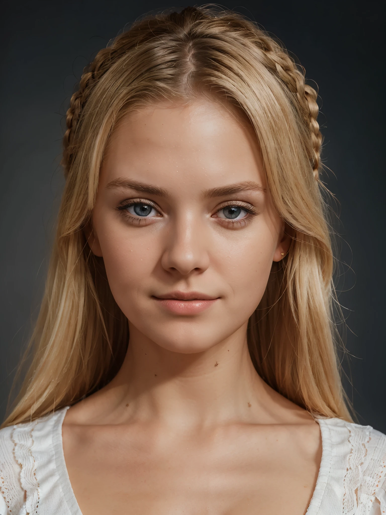 profile photo style of beautiful blonde GERMAN girl wearing casual german outfit,  photo studio head and shoulders portrait shoot with open sky background, flash photography, ((Best Quality)), (Ultra-detailed), (extremely detailed CG unified 8k), Highly detailed, High-definition raw color photos, Professional Photography,   (happy face:0.8)