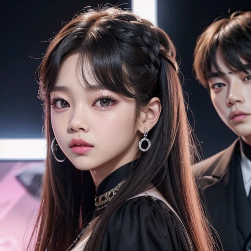 A boy (Taehyung of BTS, Jennie of Blackpink features, black eyes)