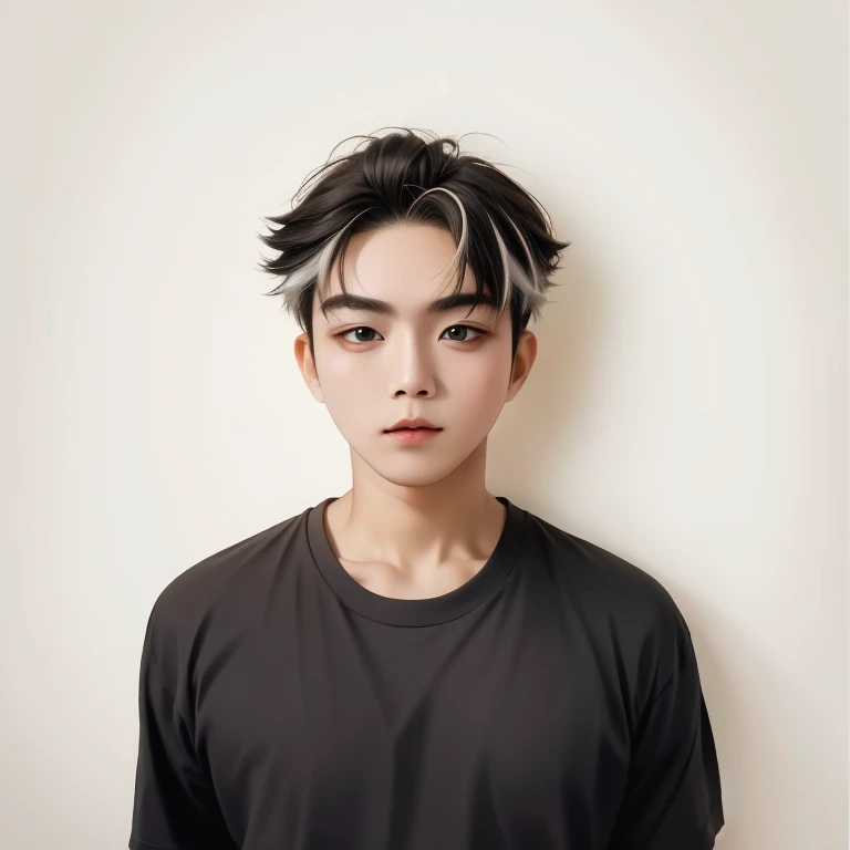 Fed man wearing orange shirt, 8k photos, 25 years old,Short white hair,big eyes,leng jun