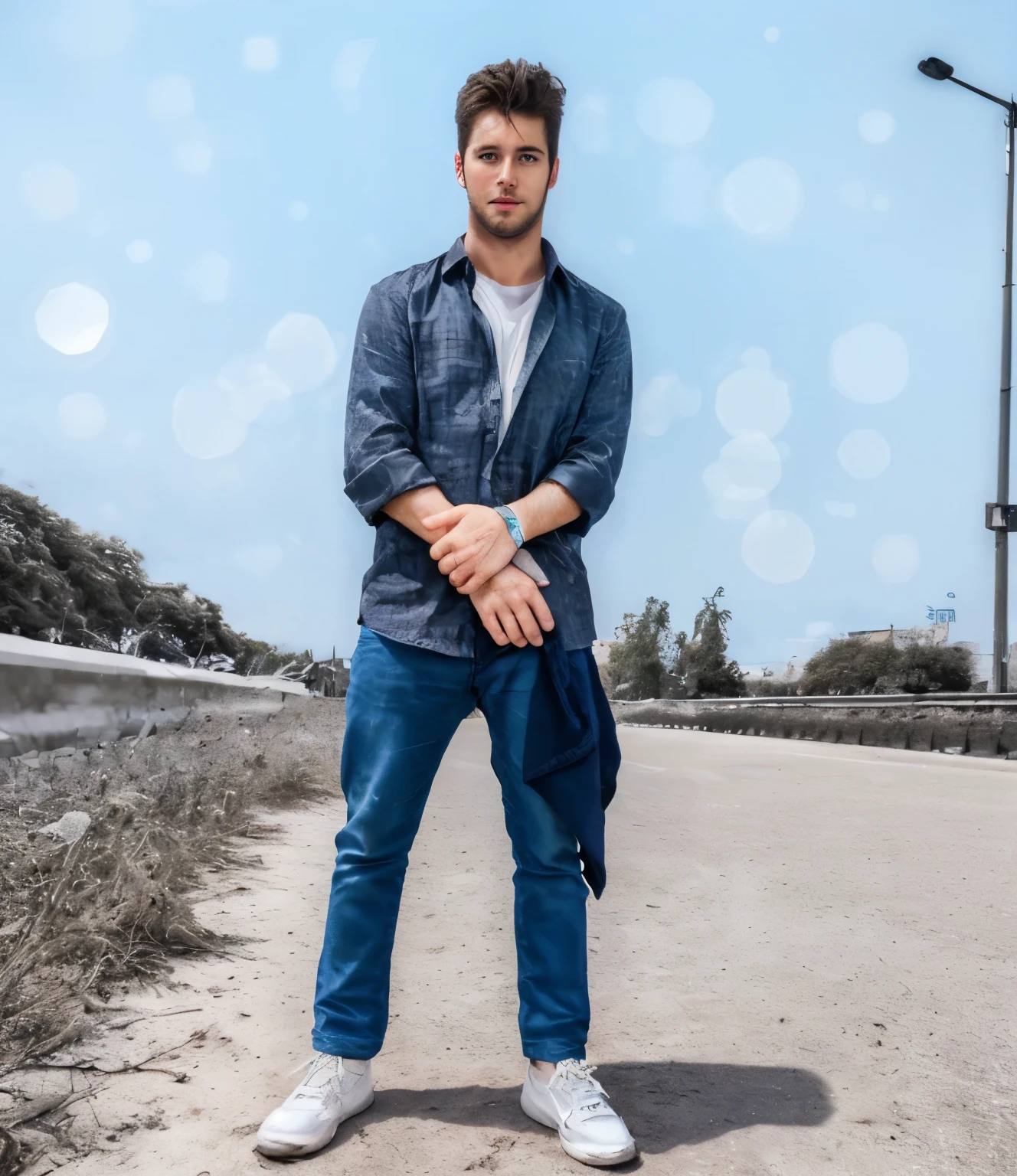 Change the background and white light real face handsome photo