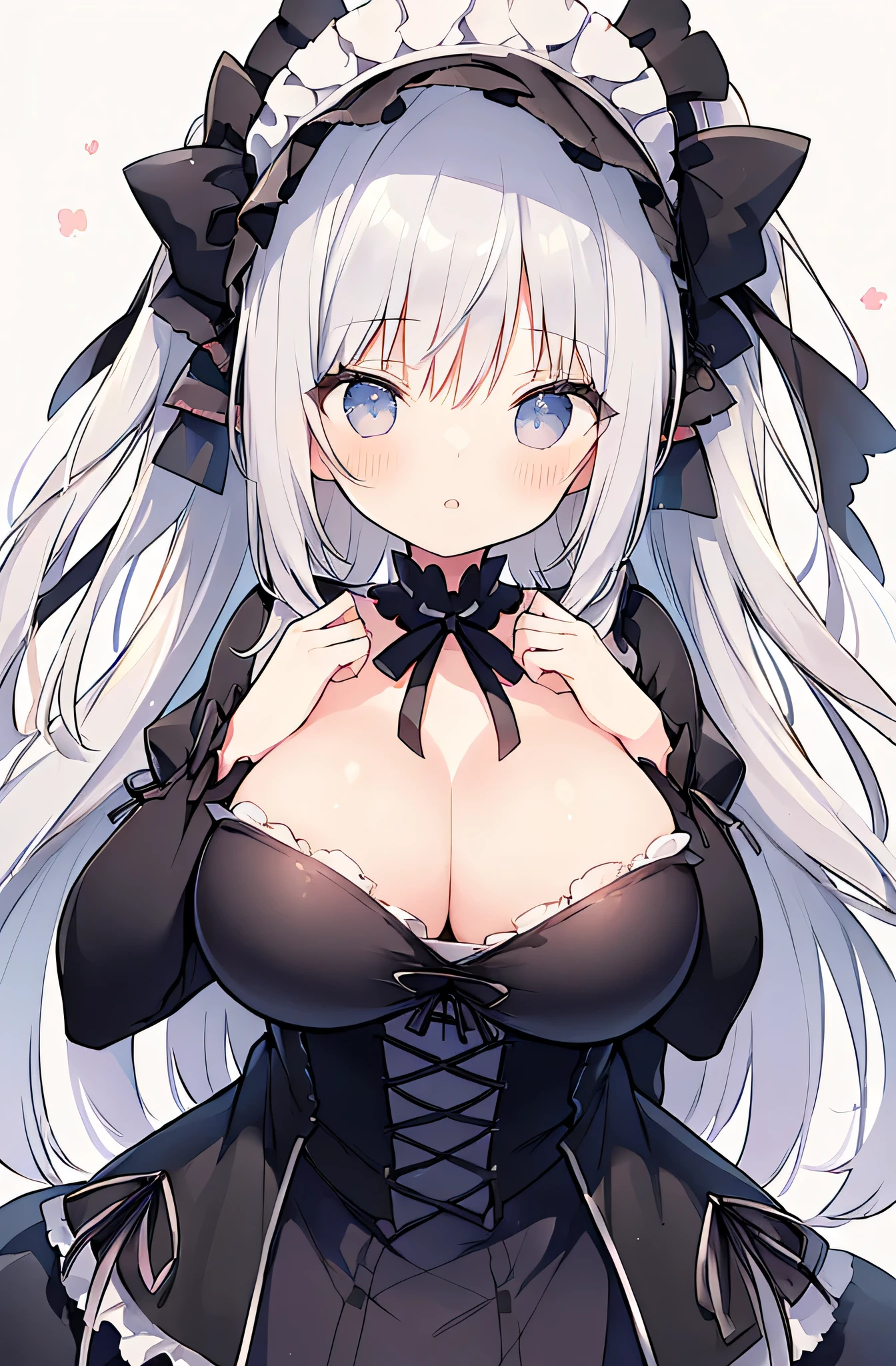 ((huge breasts、huge breasts)), beautiful breasts、(big breasts),Super detailed、#3b4195 background、beautiful flower、Watercolor pattern in calm colors、(watercolor texture)、(1 girl)、long hair、cute、 short, petite, pretty woman, 、 super detailed face、fine eyes, smooth skin,(((Gothic ta)))