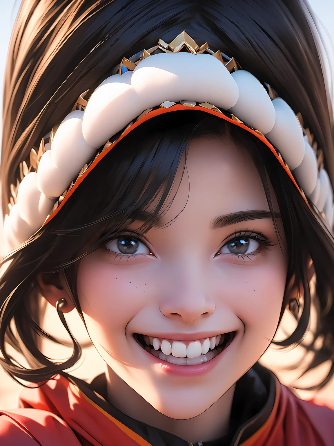 (black hair,super detailed:1.1,girl:1.1,beautiful smile:1.1,3 friends:1.1,happy:1.1,Surrealism,8k,Hyper ultra realistic:1.2)