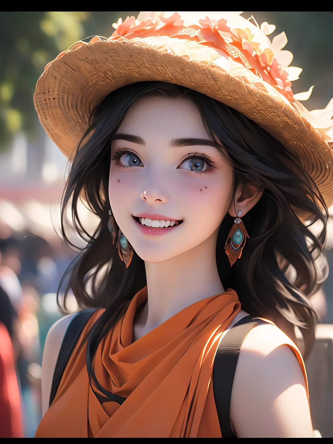 (black hair,super detailed:1.1,girl:1.1,beautiful smile:1.1,3 friends:1.1,happy:1.1,Surrealism,8k,Hyper ultra realistic:1.2)