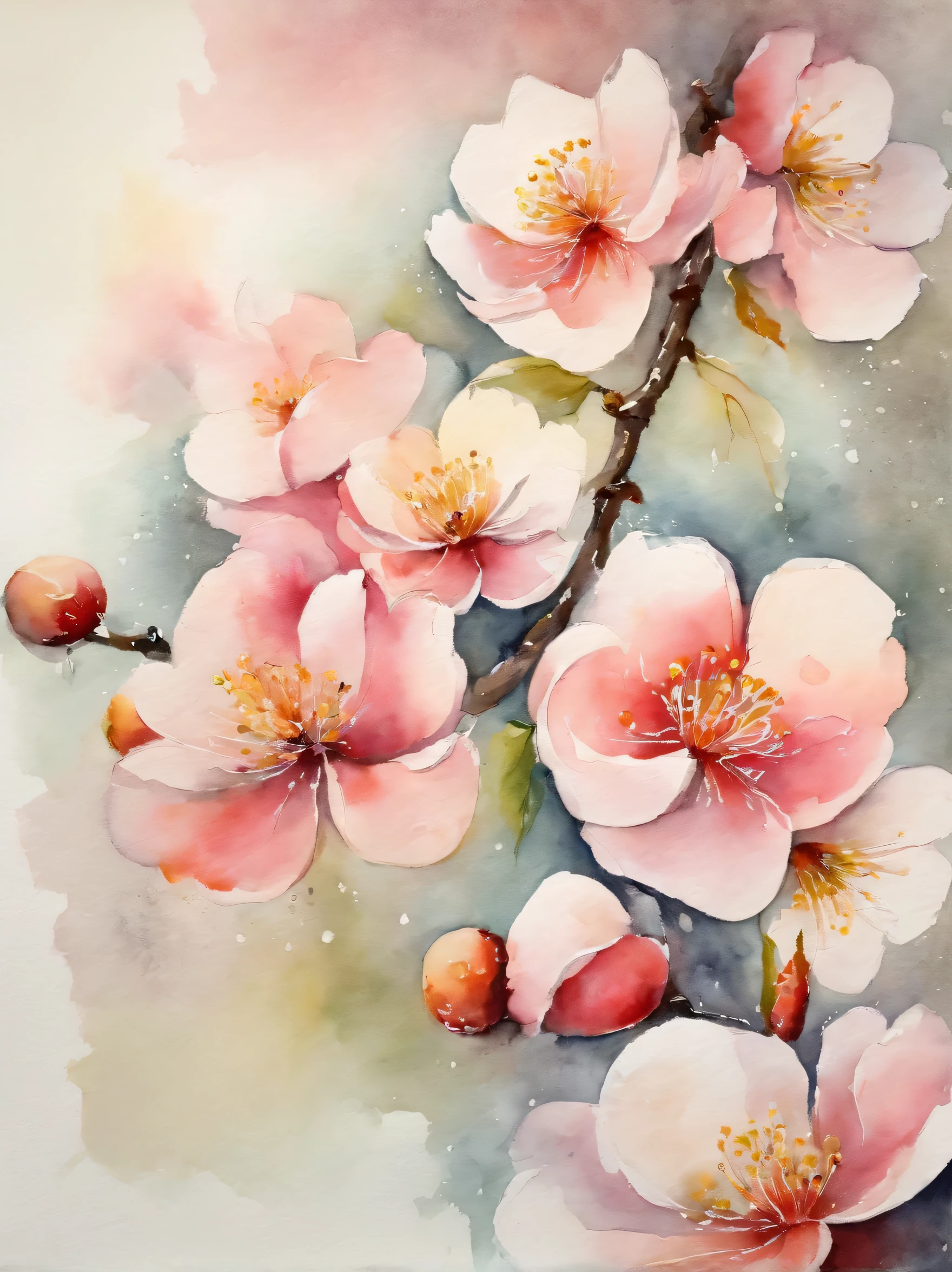 Watercolor brush, (Plum blossom:1.2),