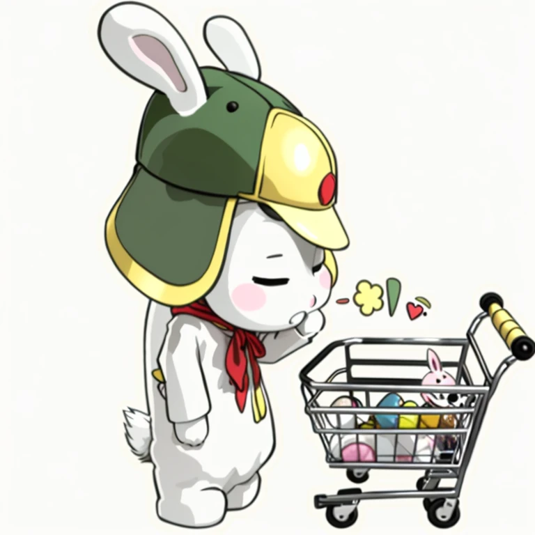 cartoon of a rabbit with a hat and a shopping cart, Jia, rabbit shaped helmet, Mi Fu, cart, Miffy, Jia ruan, rabbit warrior, rabbit, rabbit robot, Rayman Rabbit, you之前是, gloomy, mu pan, trend ，, electric rabbit, you, 2 5 6 x 2 5 6