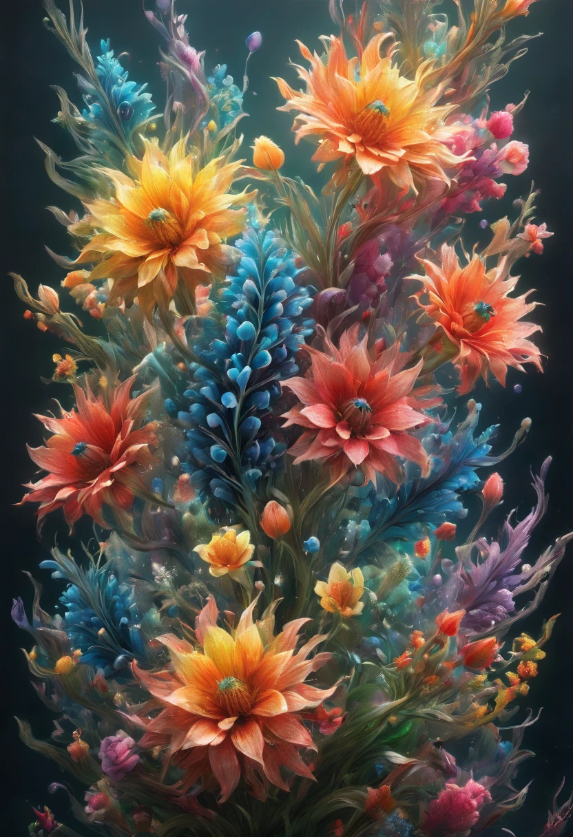 watercolor, ultra detailed flowers, colorful flowers BREAK absurdres, best quality, Ernst Haeckel, high resolution, unreal engine render, high quality render, macro lens, deep focus, light particles, chromatic aberration