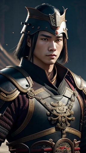 oriental、Man wearing ancient Chinese leather armor、ancient chinese hairstyle man、three kingdom、general、highest quality、masterpiece、ultra high resolution、(Photoreal:1.4)、game poster、No background、wore a leather helmet、It's solo