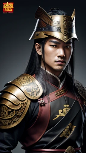 oriental、Man wearing ancient Chinese leather armor、ancient chinese hairstyle man、three kingdom、general、highest quality、masterpiece、ultra high resolution、(Photoreal:1.4)、game poster、No background、wore a leather helmet、It's solo
