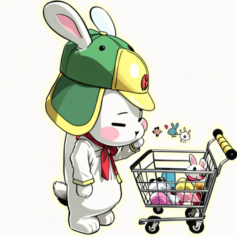 cartoon of a rabbit with a hat and a shopping cart, Jia, rabbit shaped helmet, Mi Fu, cart, Miffy, Jia ruan, rabbit warrior, rabbit, rabbit robot, Rayman Rabbit, you之前是, gloomy, mu pan, trend ，, electric rabbit, you, 2 5 6 x 2 5 6,empty shopping cart