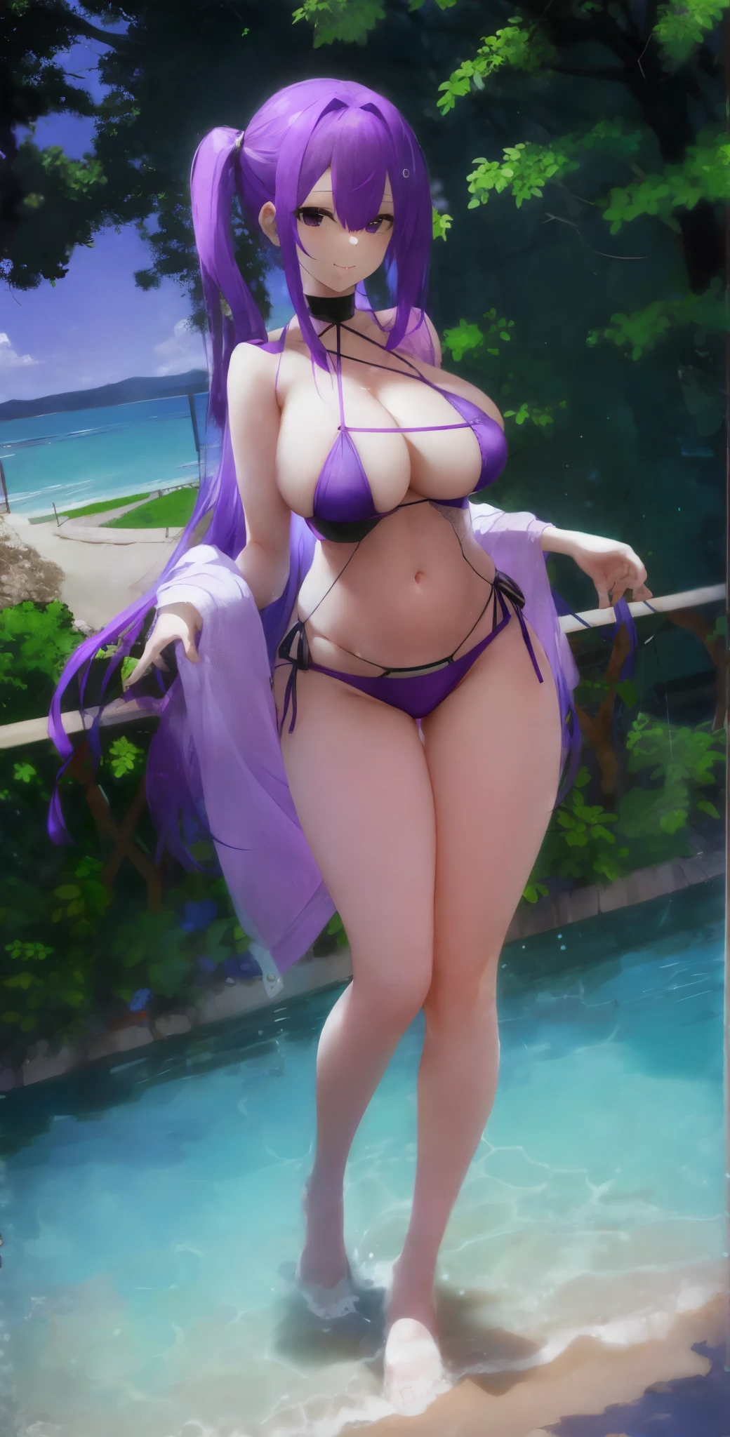 Gorgeous purple hair,age wife,Big breasts,Real-time 2D images