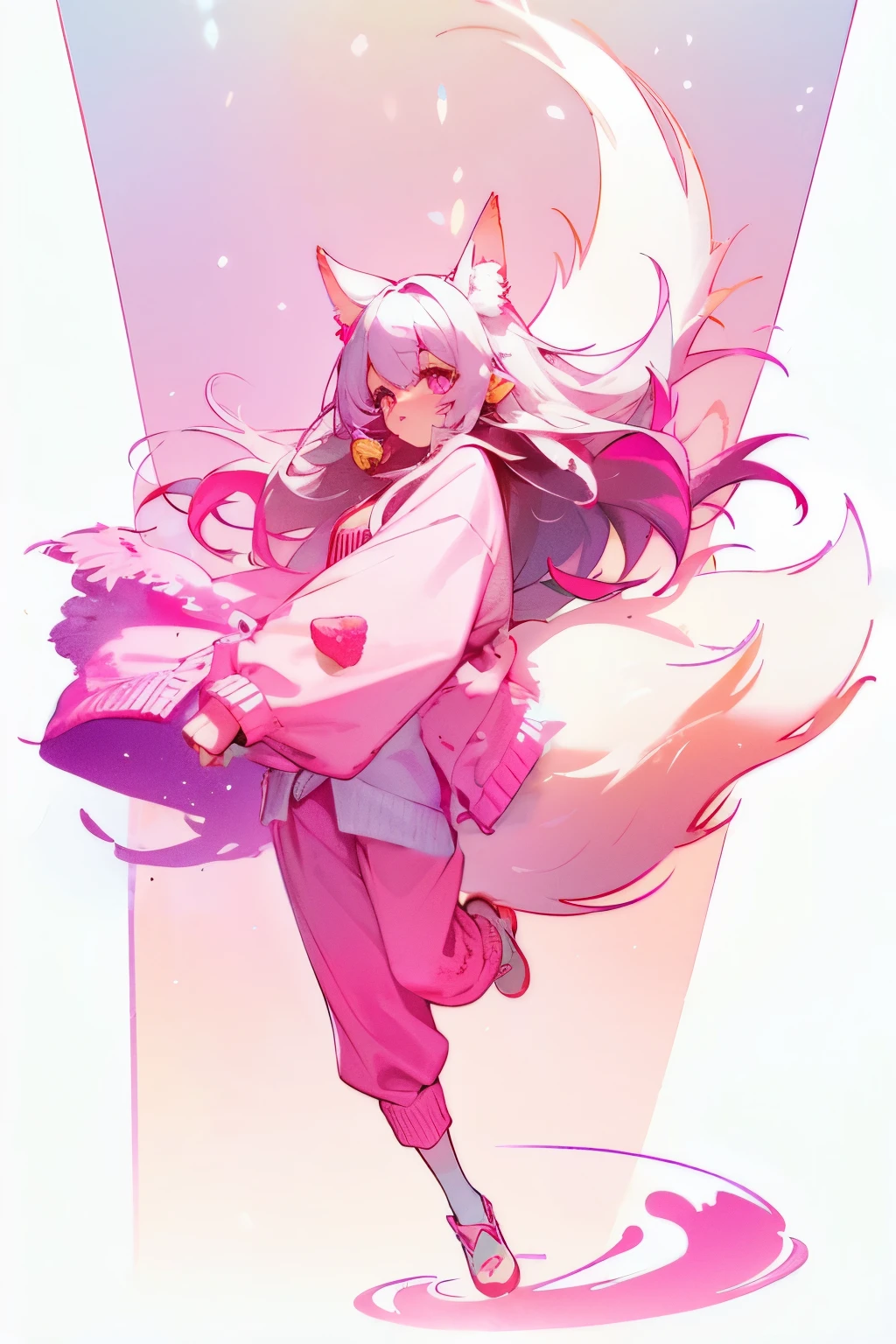 pink cardigan flowing in the wind