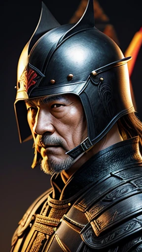 oriental、elder、A man wearing ancient Chinese leather armor、ancient chinese hairstyle man、three kingdom、General、highest quality、masterpiece、ultra high resolution、(Photoreal:1.4)、game poster、no background、wore a leather helmet、It's solo