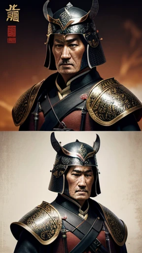 oriental、elder、A man wearing ancient Chinese leather armor、ancient chinese hairstyle man、three kingdom、General、highest quality、masterpiece、ultra high resolution、(Photoreal:1.4)、game poster、no background、wore a leather helmet、It's solo