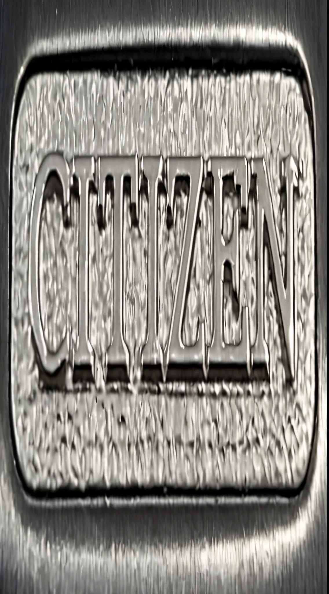 un gros plan d&#39;une plaque métallique avec le mot citoyen dessus, Photo zoom détaillée, Gravure très détaillée, Plan rapproché extrême, grisonnant, prix Pulitzer, gravé très détaillé, Super gros plan, Tir très rapproché, citoyens, très détaillé-h 704, Gros plan ultra détaillé, Gravure très détaillée, gros plan détaillé, pulitzer