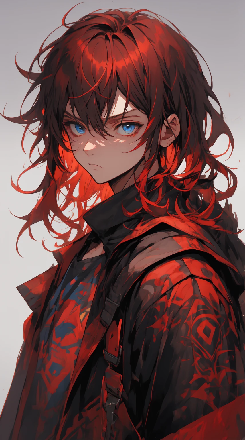 A -yeld mared haired, rebellious, impulsive, wanting to prove himself better than others with a look of superiority but not knowing how to deal with feelings. Medieval